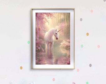Unicorn Printable Wall Art, Magical Nursery Decor, Fantasy Unicorn Illustration, Kids Room Wall Art, Digital Download