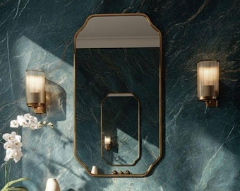 Luxury Bell-Top Scalloped Brass Mirror Modern Classic Wall & Vanity Mirror Transitional Arch Design