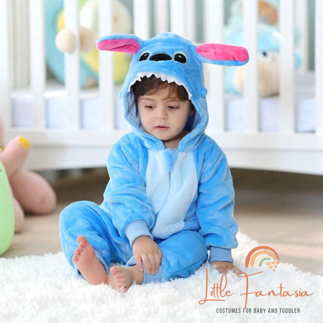 Stitch Baby Costume – Soft Flannel Blue Fleece Onesie for Infant & Toddler, Warm Cartoon Romper for Halloween or Baby Shower