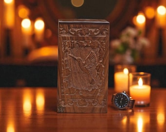 Wooden Hummingbird Carved Urn Box – Handmade Rosewood Memorial Keepsake for Ashes