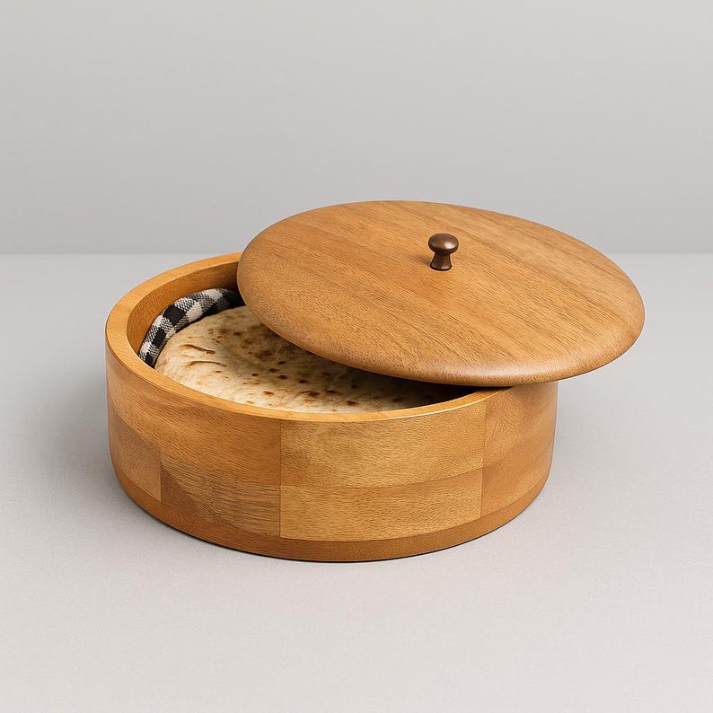 Rustic Acacia Wood Bread Box | Handcrafted Roti & Chapati Storage ...