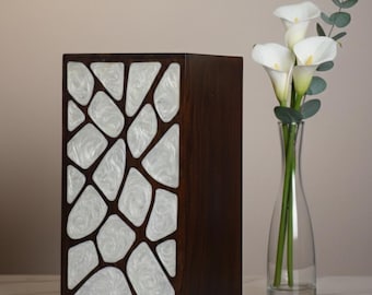 Handcrafted Wooden Cremation Urn Box with White Resin Inlay – Memorial Keepsake for Ashes