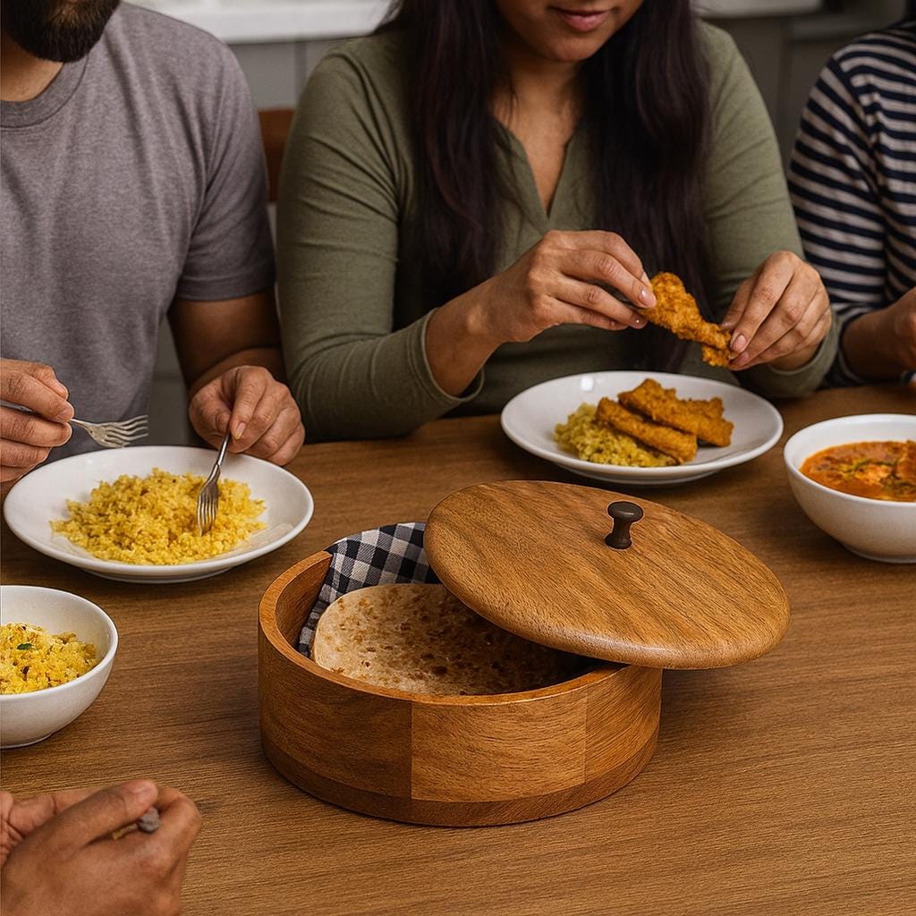 Rustic Acacia Wood Bread Box | Handcrafted Roti & Chapati Storage ...