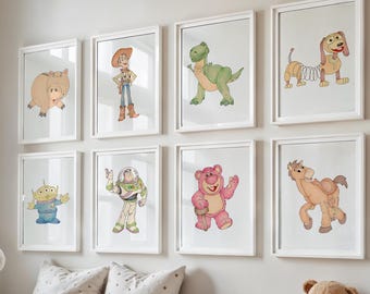 Set med 15 Toy Story-karaktärer väggdekor, Toy Story barnrumstryck, Toy Story-affisch, barnrumsdekor, Toy Story digitaltryck