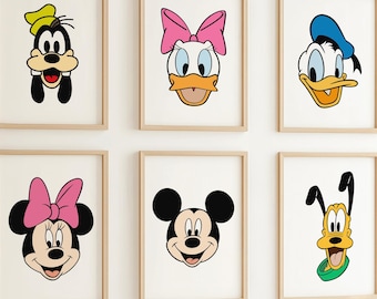 6 Minimalist Mickey & Friends Posters, Mickey Mouse Poster, Mickey Head Poster, Minnie, Daisy, Donald, Nursery Decor, Kids Room Printable