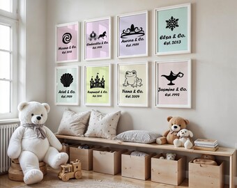 Princess Minimalist Wall Art Set of 11, Nursery Decor Poster, Fairy Tale Icons Digital Download, Girls Room Print