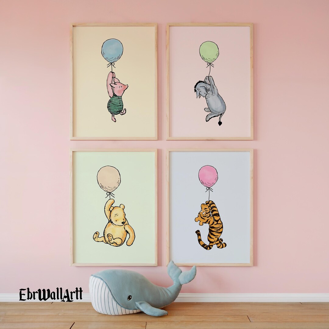 Set of 4 Winnie the Pooh Wall Art Decor, Winnie the Pooh Prints Nursery ...