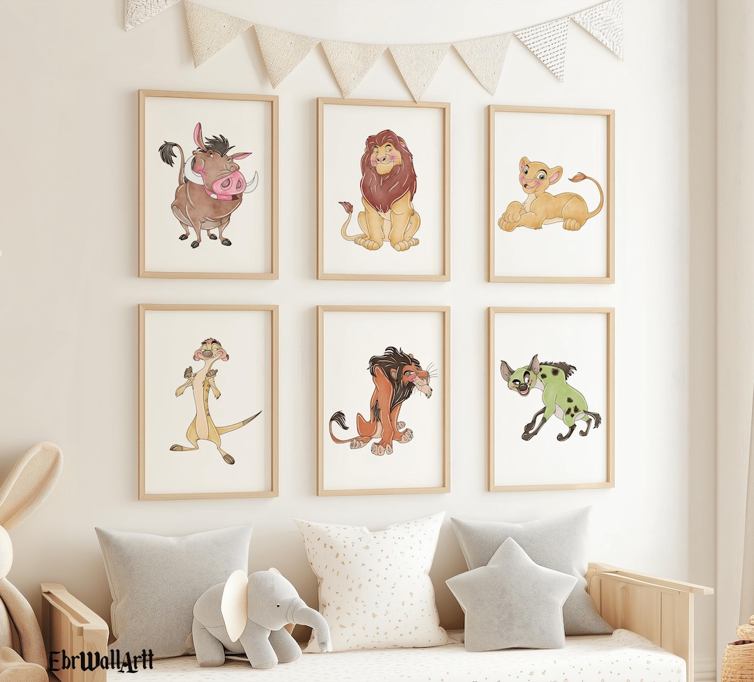 Set of 9 Lion King Watercolor Art Prints, Lion King Wall Art, Lion King ...