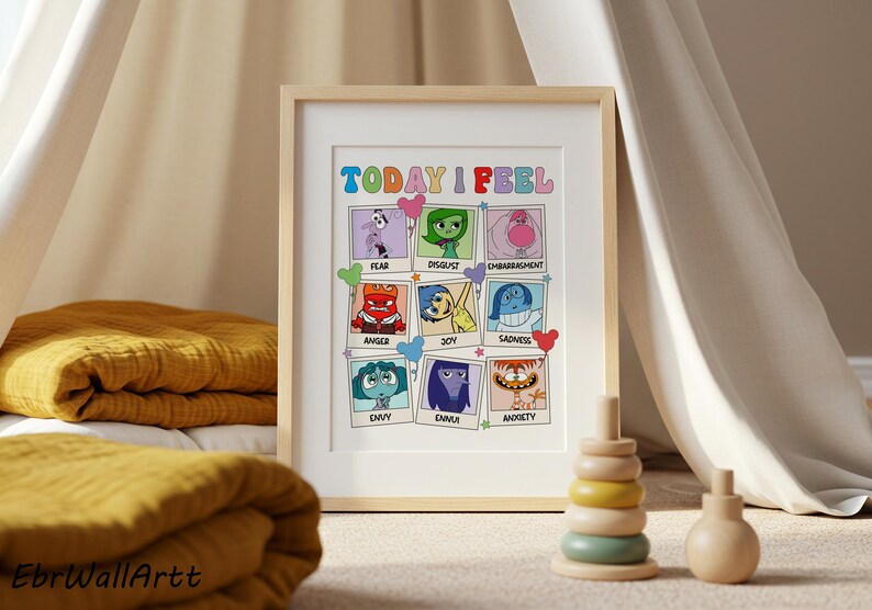 Inside Out Emotions Feelings Chart Today Feel Poster Kids Nursery Wall ...
