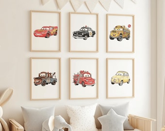 Lightning McQueen wall art set of 9, Cars Wall Art, Cars Printable, Nursery Wall Art Decor, Playroom Decor, Printable Digital File