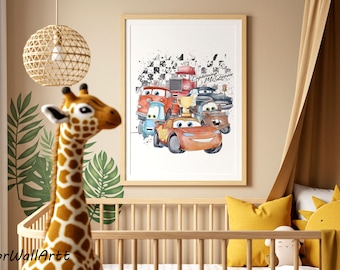 Cars Movie Lightning McQueen and Friends, Digital Nursery Print, Kids Room Decor, Cars Poster
