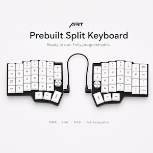 Split Mechanical Keyboard, Prebuilt Ergonomic Wired Keyboard, QMK VIAL RGB Hot-Swappable, Barebone Option, Dual Rotary Knobs