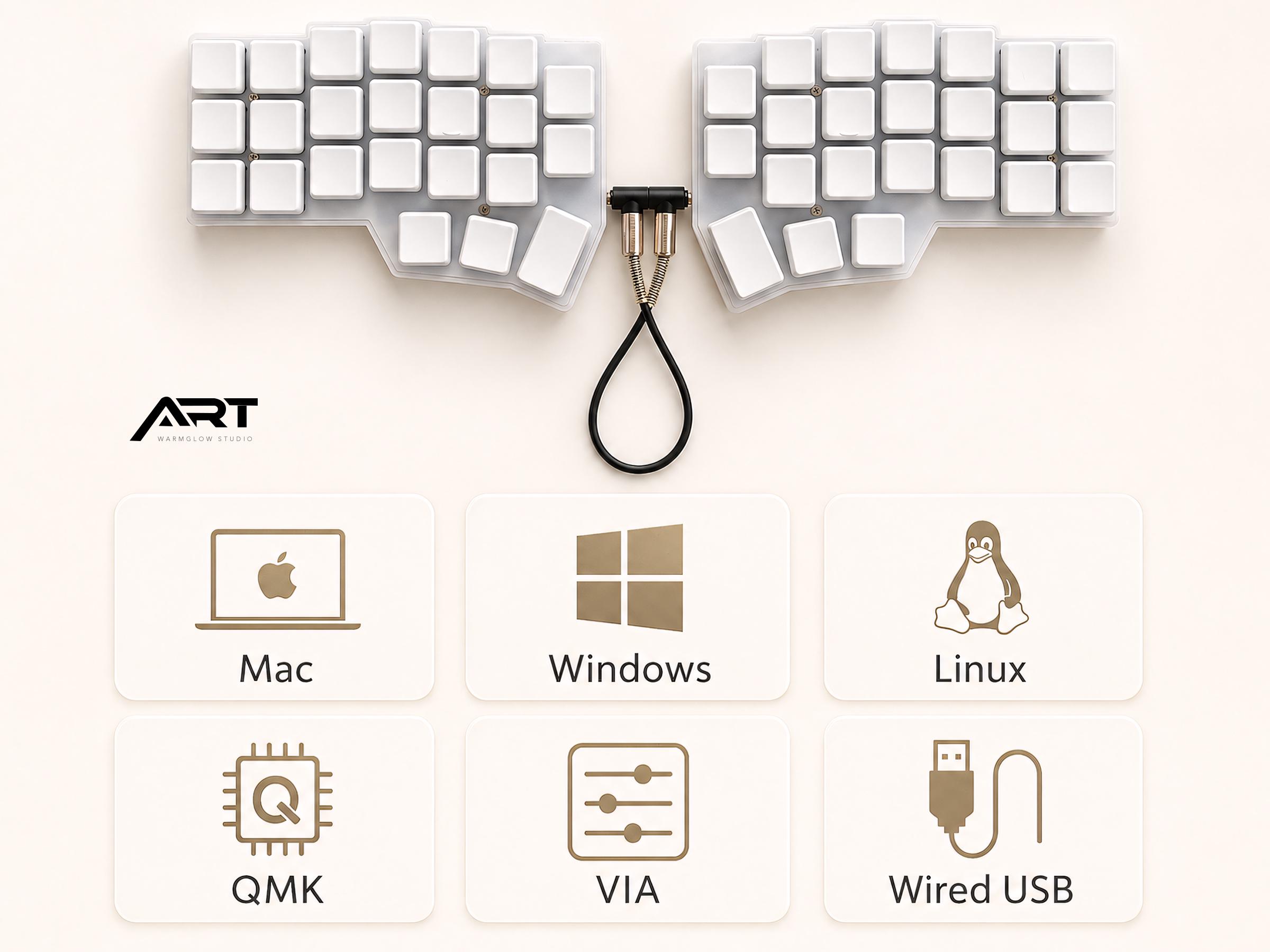 Programmer Keyboard Split Choc Split Mechanical Keyboard, White or Black Ergonomic Low Profile ...