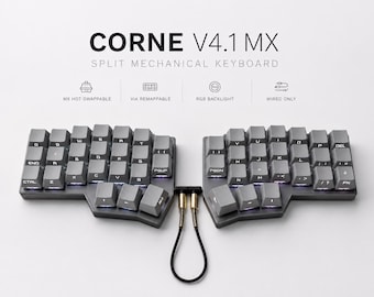 Teclado dividido Corne V4.1 MX / Ergonómico con conexión por cable y conexión en caliente / Teclado personalizado preensamblado VIA RGB