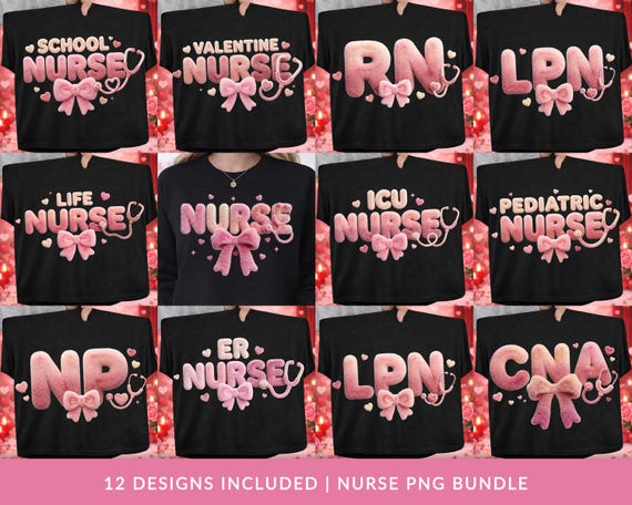 Nurse PNG Bundle, Coquette Faux Yarn Valentine Bundle, Stethoscope Bow Nurse Designs, Instant Download