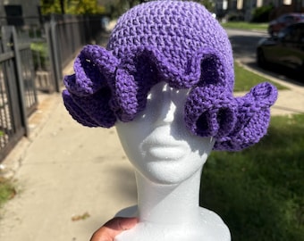 Multicolored Handmade Crochet Ruffle Hat