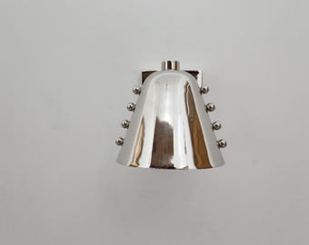Mid-Century Brass Wall Sconce Bold Cone Design with Chrome Shade and Rivet Accents