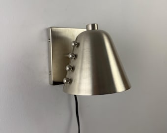 Mid-Century Brass Cone Wall Sconce with Rivet Accents – brushed Chrome Finish