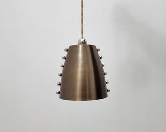 Antique Patina Mid-Century Pendant with Bold Cone Shade