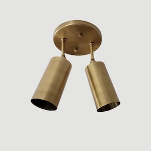 Modern Brass Flush Mount Ceiling Light with Dual Cylindrical Shades , Handmade