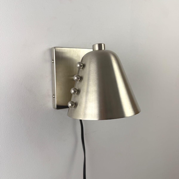 Handcrafted Cone Wall Sconce with Rivet Accents Brushed Chrome Light