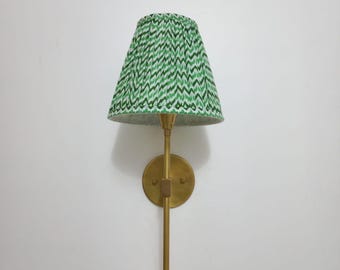 Handcrafted Brass Wall Sconce with Green Pleated Shade – Traditional & Elegant Light Fixture