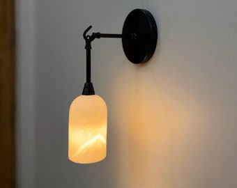 Alabaster & Brass Wall Sconce – Modern Classic Lighting with a Soft, Luxurious Glow - Antique Black