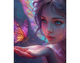 Impressão artística de borboleta de fada: decoração de casa de fantasia excêntrica