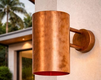 Outdoor Copper Sconce Light: Cylinder Wall Pendant