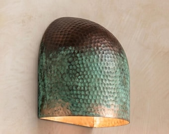 Hammered Copper Sconce, Oxidized Wall lamp, Verdigris Patina Wall light, For Indoor & Outdoor Home Decor.