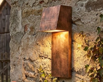 Rustic Wall Lamp, Oxidized Copper Wall Light, Outdoor Sconce Light