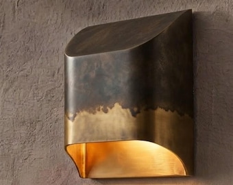 Brass Patina Sconce : Minimalist Wall Light, Outdoor Wall Sconce, Black Patina Wall Fixture