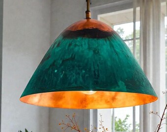 Green Patina Pendant Light: Rustic Copper Pendant Lamp