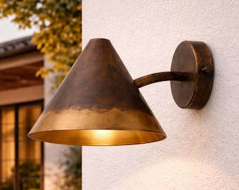 Outdoor Brass Sconce Light, Oxidized Wall Light, Black Patina Monopoint Light