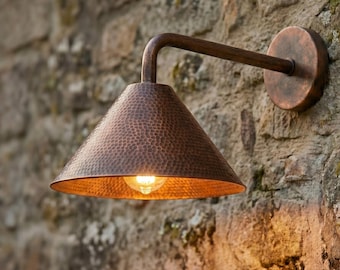 Minimalist Wall Light Fixture, Copper Hammered Lamp, Vintage Lamp