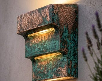 Oxidized Patina Wall Lamp, Minimalist Wall Sconce, Copper Wall Light