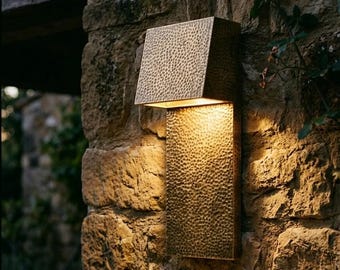 Rustic Wall Lamp, Oxidized Hammerd Brass Wall Light, Outdoor Sconce Light