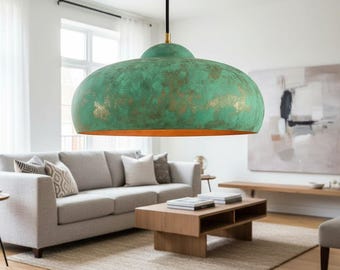 Oxidized Copper Pendant Light:  Green Patina Chandelier
