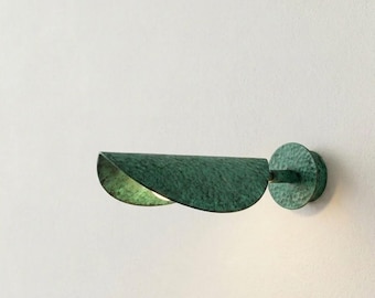 Oxidized Wall Sconce Light: Minimalist  Wall Light, Hammered Green Patina Light