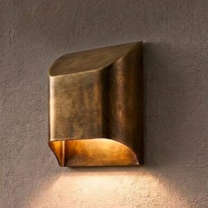 Patina Brass Sconce : Minimalist Wall Light, Outdoor Wall Sconce, Brass Patina Wall Fixture