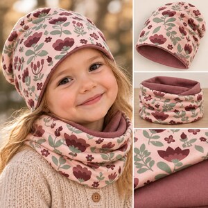Beanie & Loop Set Mädchen | Blumen Mütze Schlauchschal | Blumenliebe | Kinder Set | Geschenk | Handmade