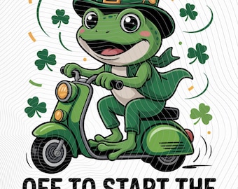 Off to Start the Shenanigans Funny St Patrick’s Day Frog Scooter PNG
