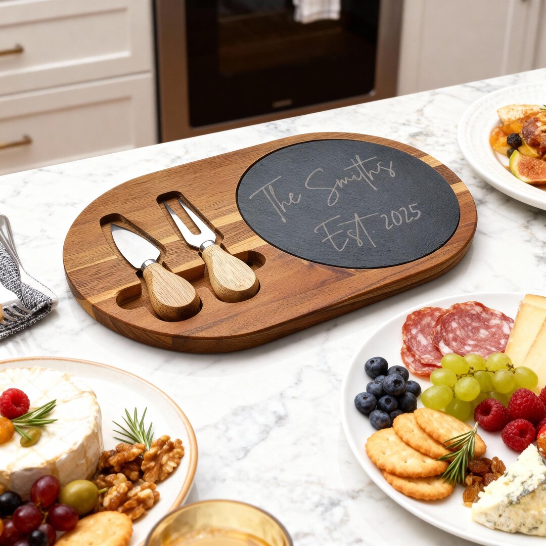 Personalized Acacia Wood Charcuterie Board | Engraved Slate Serving ...