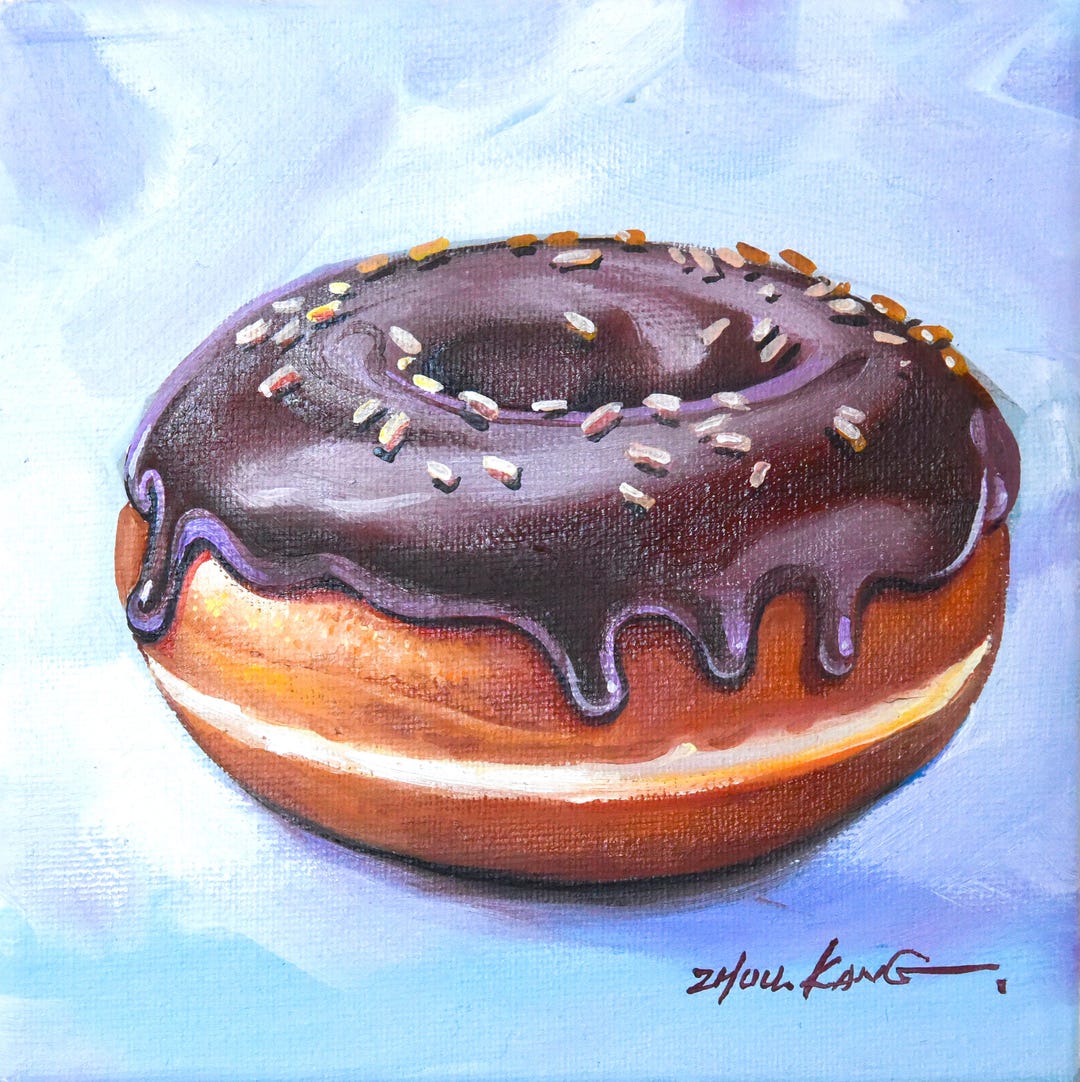 Chocolate Glazed Donut Oil Painting | Still Life | Fun Gift for All ...
