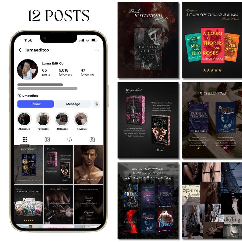 Modelos de Bookstagram de Romance Sombrio, Posts Editáveis ​​no Canva (Download Digital) imagem 4