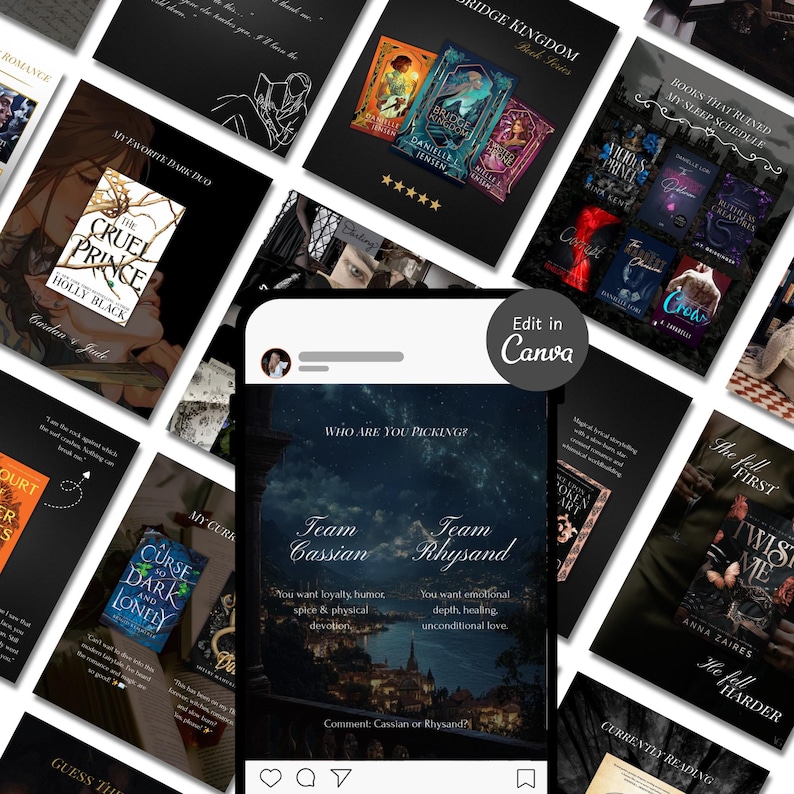 Modelos de Bookstagram de Romance Sombrio, Posts Editáveis ​​no Canva (Download Digital) imagem 2