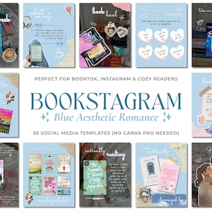 Modelos Canva modernos e românticos para Bookstagram, modelos estéticos de scrapbook para Instagram com temática literária, posts editáveis ​​para redes sociais para amantes de livros.