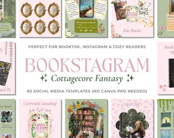 Cozy Fantasy Bookstagram Templates, Cottagecore Canva Bundle, 83 Instagram Posts & Carousels,  Bookish Aesthetic Social Media Kit