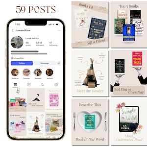 May include: A smartphone screen displays an Instagram profile with book-related content. The profile features various book covers, including "King of Wrath" and "The Midnight Library." Other posts include "Top 5 Books" and "Meet the Reader."