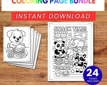 Páginas para colorear de comida y cocina para niños (descarga digital instantánea)